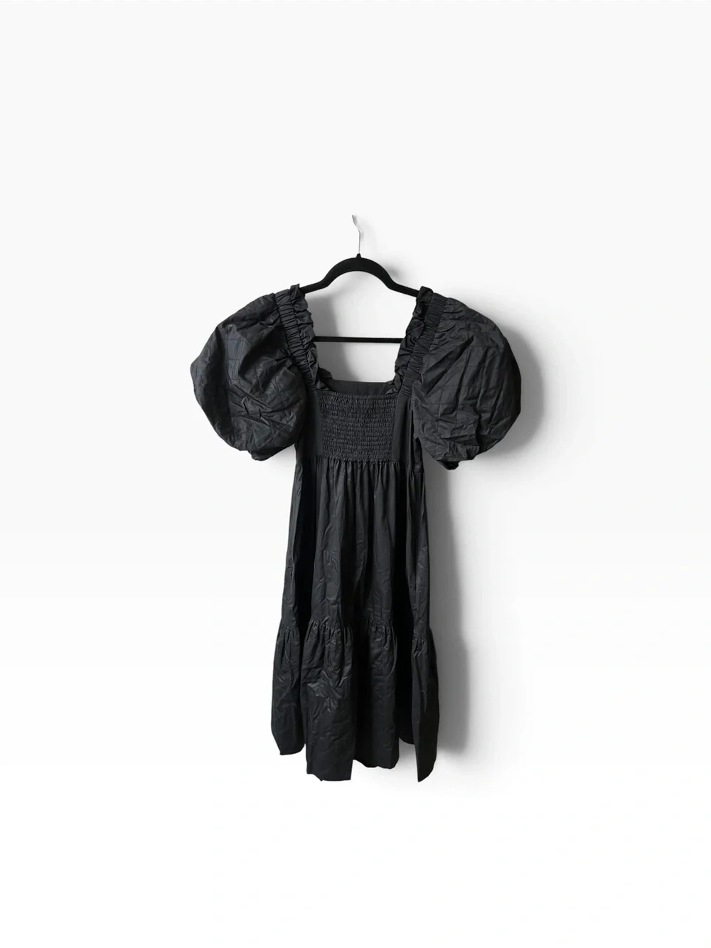 CROSBY by Mollie Burch, NWT, Black Puff-Sleeve Smocked Dress, size XXS